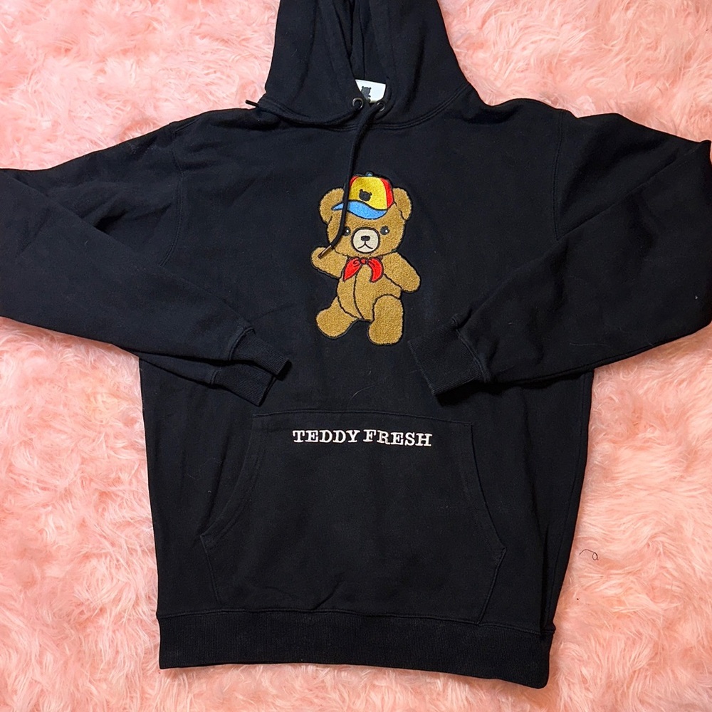 Teddy Fresh Black Hoodie with Colorful Bear Patch